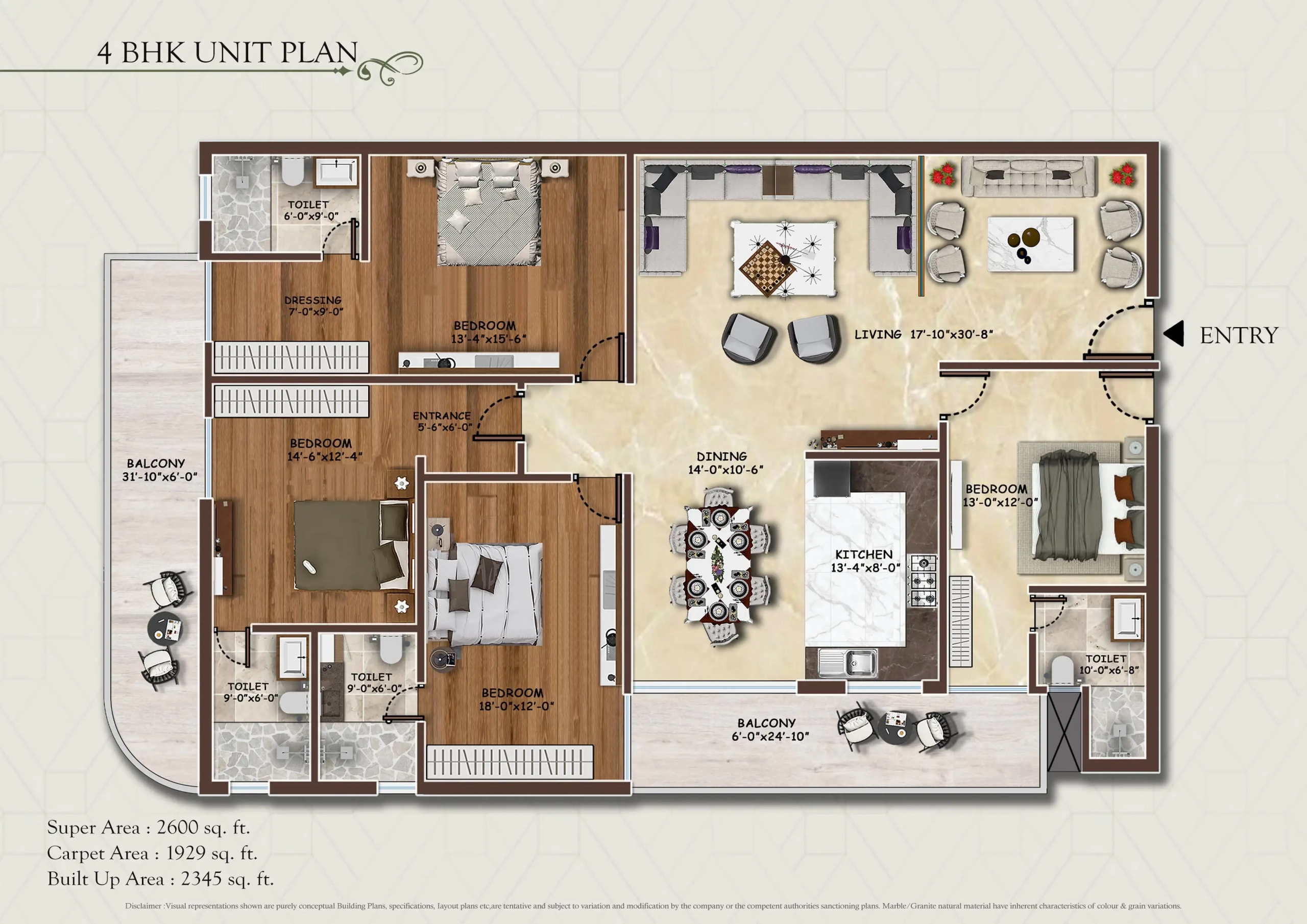4 BHK – 2,600 sq. ft. floor plan, AGI Sky Villas