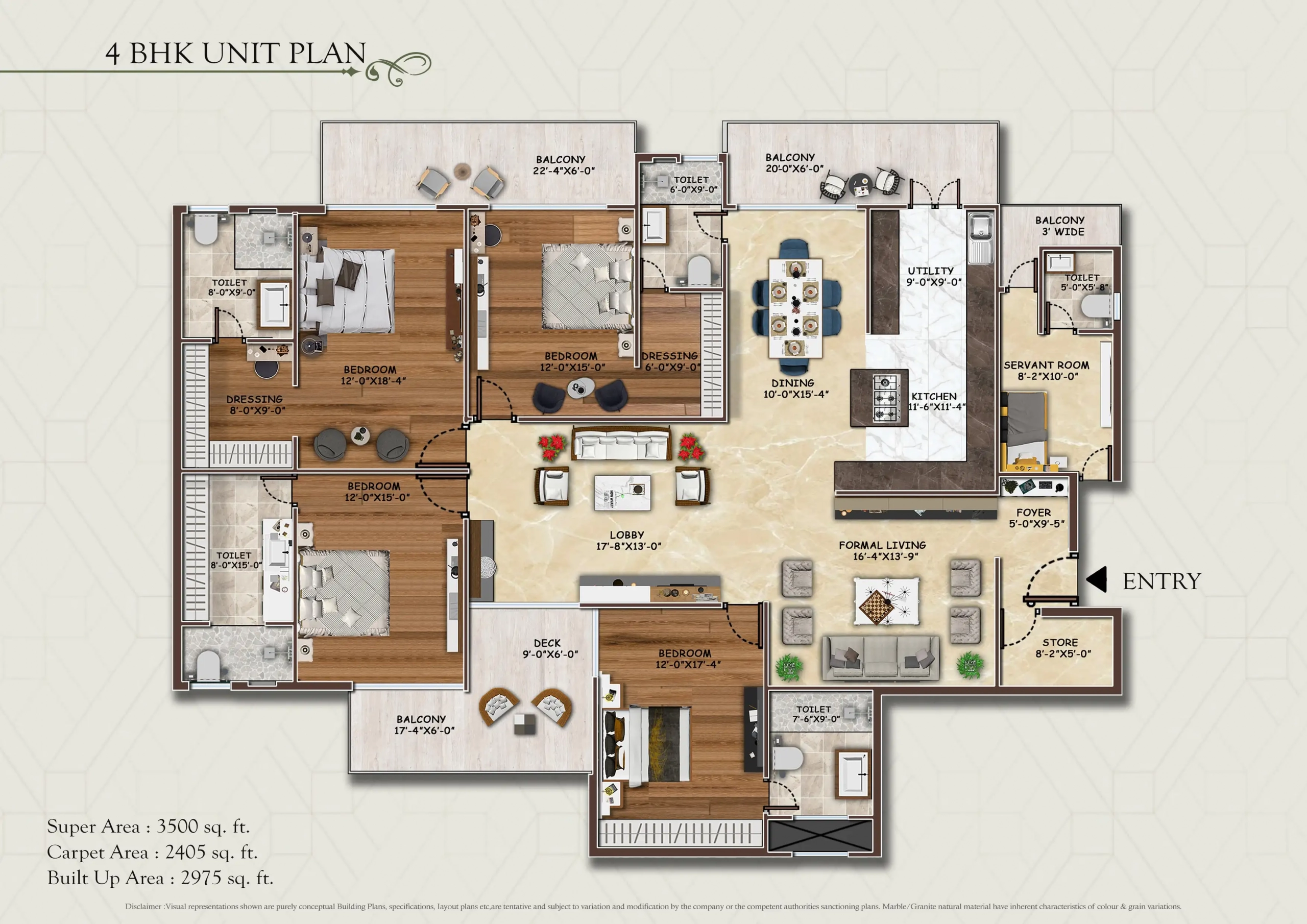4 BHK – 3,500 sq. ft. floor plan, AGI Sky Villas