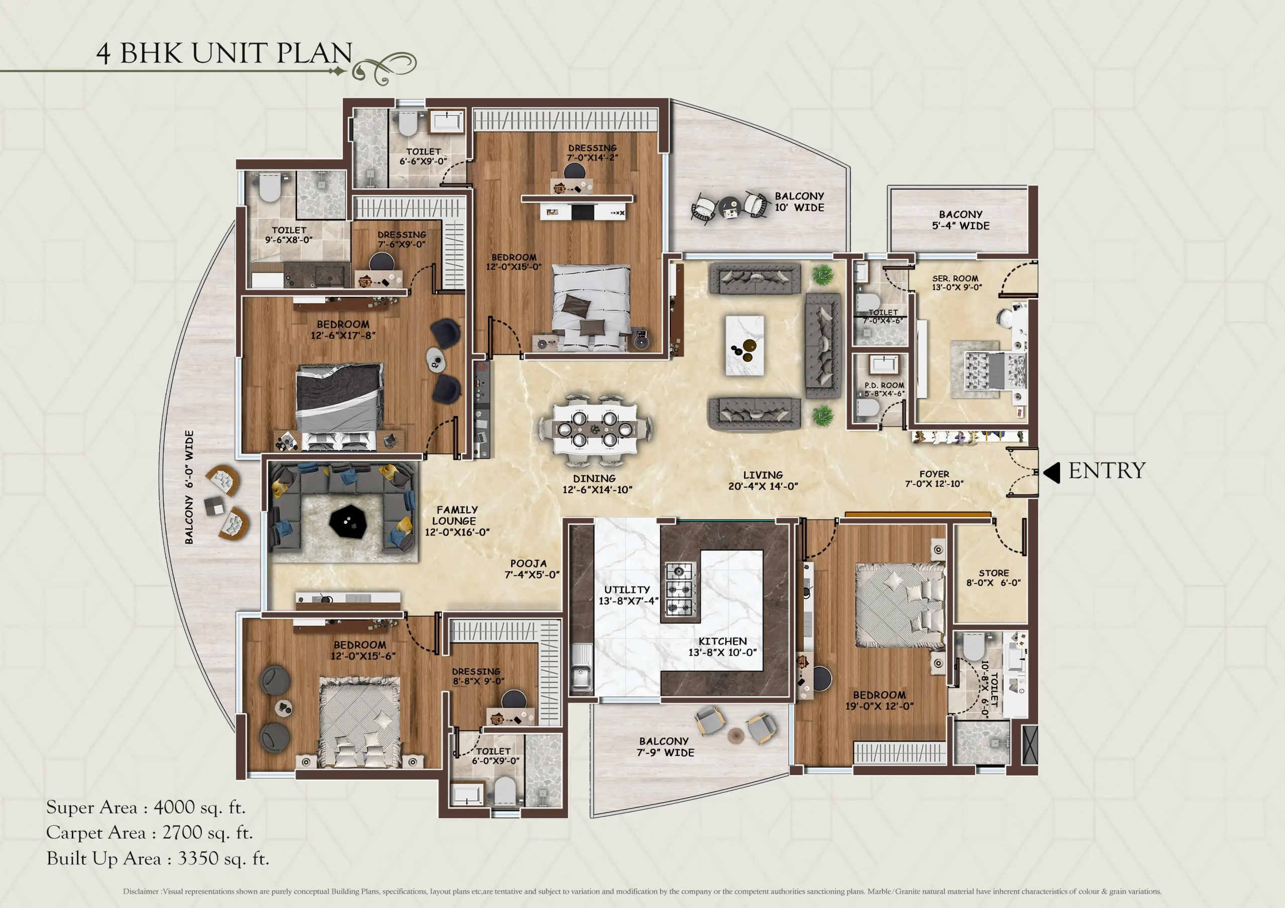 4 BHK – 4,000 sq. ft. floor plan, AGI Sky Villas