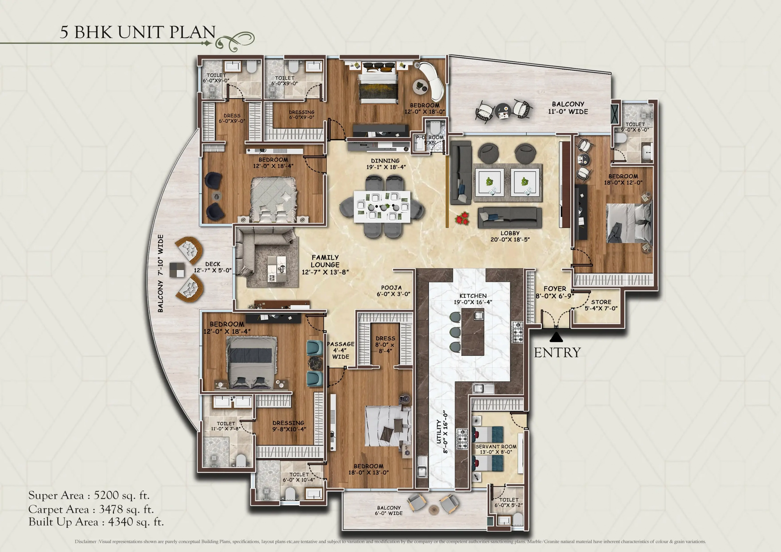 5 BHK – 5,200 sq. ft. floor plan, AGI Sky Villas